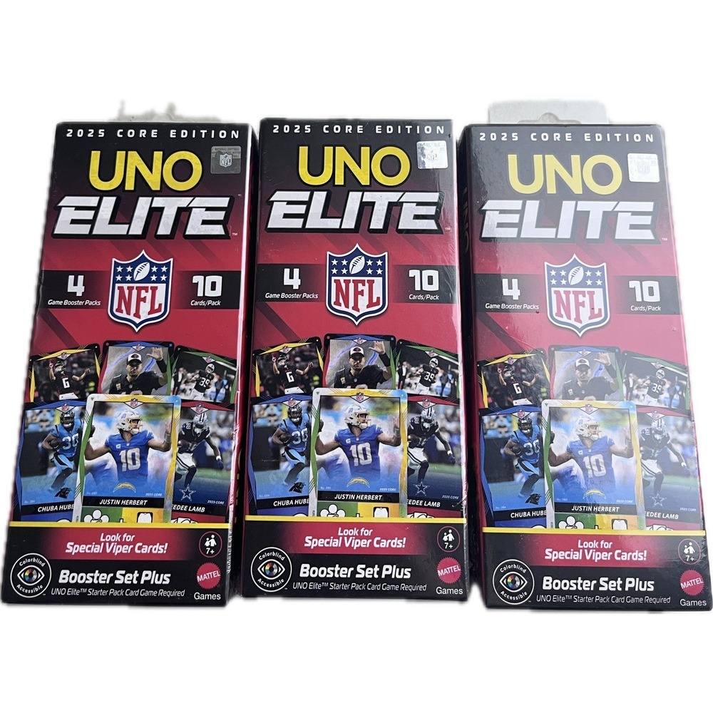 3 PACK - UNO Elite NFL 2025 Core Edition Football Booster Set *SEALED*